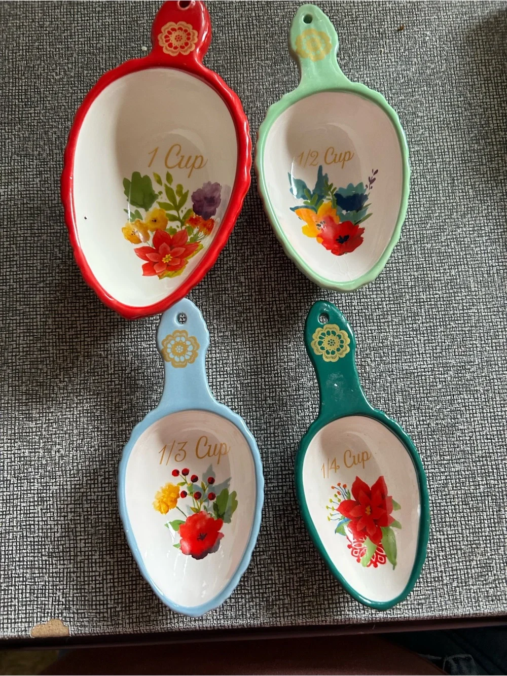 Decorative Floral Ceramic Measuring Spoon Set - Multicolor